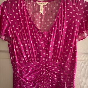 Matilda Jane Bright Fuchsia Floral Ruched Button-Front Blouse